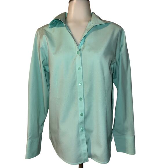 Talbots Shirt Wrinkle Resistant Stretch Size 10 Cyan Blue Button Up Long Sleeve - Picture 1 of 6